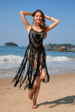 Women Summer Sexy Strap Beach Cover-up Solid Knitting Dress