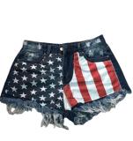 Women American Flag Ripped Tassel Denim Shorts