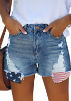 Women American Flag Ripped Tassel Denim Shorts Women American Flag Ripped Tassel Denim Shorts