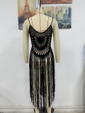 Women Summer Sexy Strap Beach Cover-up Solid Knitting Dress
