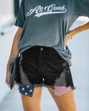 Women American Flag Ripped Tassel Denim Shorts