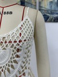 Women Summer Sexy Strap Beach Cover-up Solid Knitting Dress