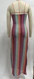 Women Contrast Lace V-Neck Strap Backless Beach Maxi Dress