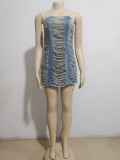 Women Sexy Washed Ripped Denim Dress