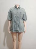Women Casual Summer Street Denim Loose Short Sleeve Shirt