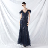 Strap Off Shoulder Long Sequins Plus Size Fat Beauty Formal Party Evening Dress