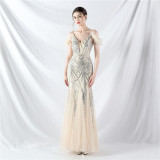 Strap Off Shoulder Long Sequins Plus Size Fat Beauty Formal Party Evening Dress