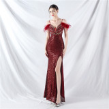 Strap Off Shoulder Long Sequins Plus Size Fat Beauty Formal Party Evening Dress