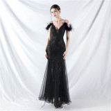 Strap Off Shoulder Long Sequins Plus Size Fat Beauty Formal Party Evening Dress