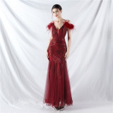 Strap Off Shoulder Long Sequins Plus Size Fat Beauty Formal Party Evening Dress