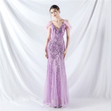 Strap Off Shoulder Long Sequins Plus Size Fat Beauty Formal Party Evening Dress