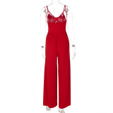 Women Summer Sexy Backless Suspender Loose Jumpsuit
