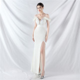 Strap Off Shoulder Long Sequins Plus Size Fat Beauty Formal Party Evening Dress