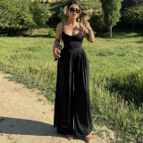 Women Summer Sexy Backless Suspender Loose Jumpsuit