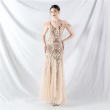 Strap Off Shoulder Long Sequins Plus Size Fat Beauty Formal Party Evening Dress