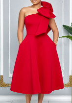 Plus Size Women's Summer Fashion Slash Shoulder Bow Formal Party Dress Large Swing African Dress Plus Size Women's Summer Fashion Slash Shoulder Bow Formal Party Dress Large Swing African Dress