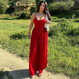 Women Summer Sexy Backless Suspender Loose Jumpsuit