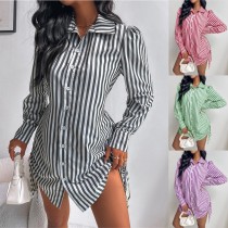 Women Sexy Drawstring Shirt Dress