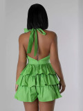 Women Halter Neck V-neck Ruffle Romper