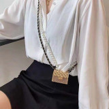 Women Hollow Diamond Earphone Bag Pearl Chain Waist Bag