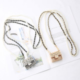 Women Hollow Diamond Earphone Bag Pearl Chain Waist Bag