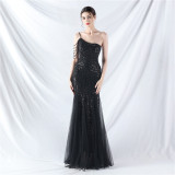 Women gift-ordered sequined mesh evening dress