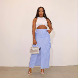 Women summer striped split cargo skirt