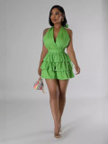 Women Halter Neck V-neck Ruffle Romper