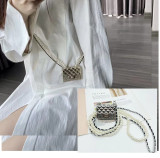 Women Hollow Diamond Earphone Bag Pearl Chain Waist Bag