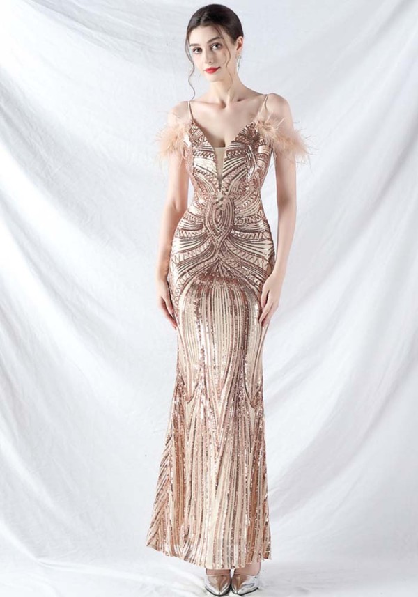 Plus size Women sequined formal party maxi evening dress