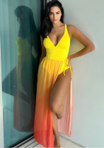 Women Holidays gradient color one-piece swimsuit Mesh Skirt two-piece set Women Holidays gradient color one-piece swimsuit Mesh Skirt two-piece set