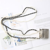 Women Hollow Diamond Earphone Bag Pearl Chain Waist Bag