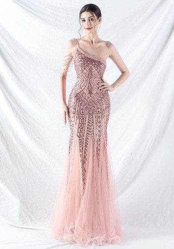 Women gift-ordered sequined mesh evening dress