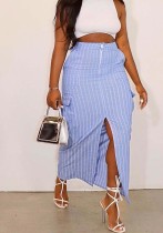 Women summer striped split cargo skirt