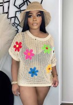 Women round neck flower short-sleeved top Women round neck flower short-sleeved top