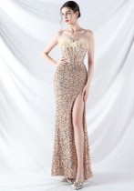 Women palace fishbone vest-ordered ostrich plush bottom sequined evening dress