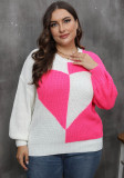 Plus Size Women Heart Print Patchwork Contrast Color Top Sweater