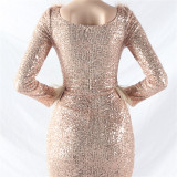 Women ostrich feather long-sleeved sequined evening dress