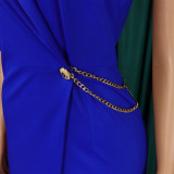 Women's Chic Elegant Turndown Collar Slim Waist Chain Loose Wide Leg Jumpsuit