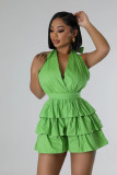 Women Halter Neck V-neck Ruffle Romper