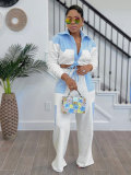 Women Casual striped color-blocked long-sleeved shirt and trousers two-piece set