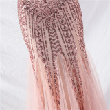 Sexy One Shoulder Sequins Mesh Patchwork Evening Dress