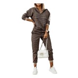 Women Printed Long Sleeve Top and Trousers Two-piece Set