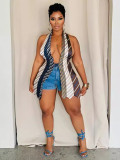 Sexy Design Low Back V-Neck Striped Patchwork Style Vest Women's Clothing
