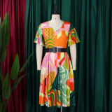 Plus Size African Women Lace Up Print Dress