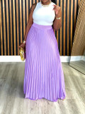 Loose Casual Plus Size Pleated Long Skirt
