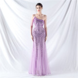Women gift-ordered sequined mesh evening dress