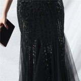 Sexy One Shoulder Sequins Mesh Patchwork Evening Dress