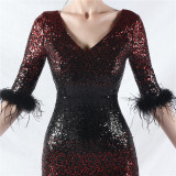 Elegant V-Neck Short Lseeve Sequins Mermaid Plus Size Formal Party Evening Dress