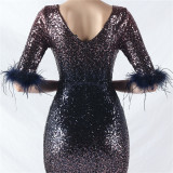 Elegant V-Neck Short Lseeve Sequins Mermaid Plus Size Formal Party Evening Dress